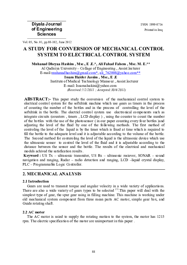 (PDF) A STUDY FOR CONVERSION OF MECHANICAL CONTROL SYSTEM TO ELECTRICAL