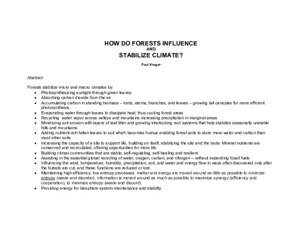 (PDF) HOW DO FORESTS INFLUENCE AND STABILIZE CLIMATE