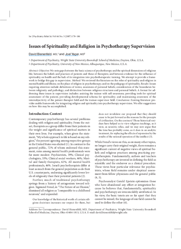 (PDF) Issues of spirituality and religion in psychotherapy supervision