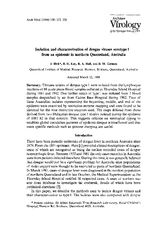 (PDF) Isolation and characterization of dengue viruses serotype 1 from ...