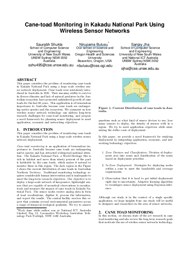 (PDF) Cane-Toad Monitoring In Kakadu National Park Using Wireless ...