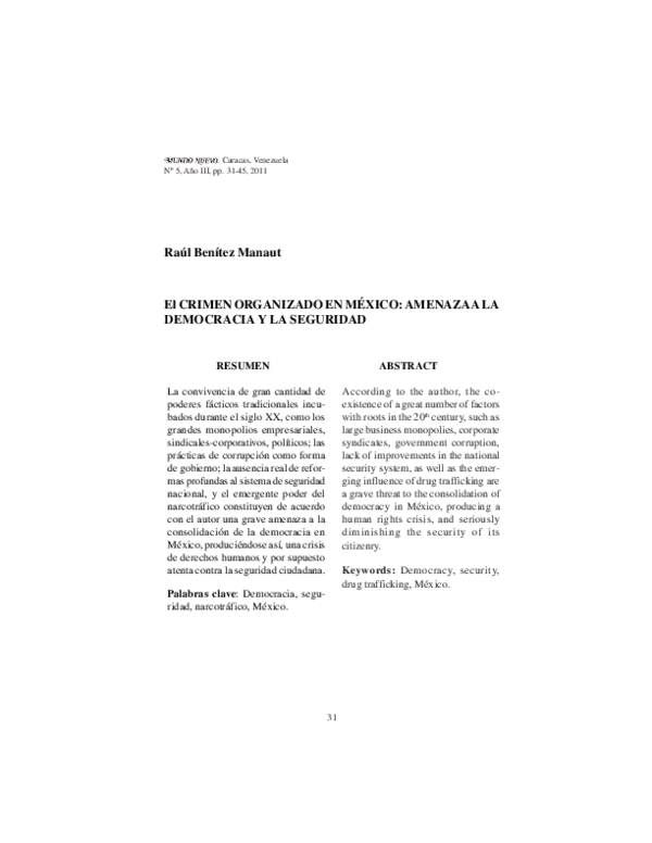 (PDF) El crimen organizado en México: amenaza a la democracia y la ...