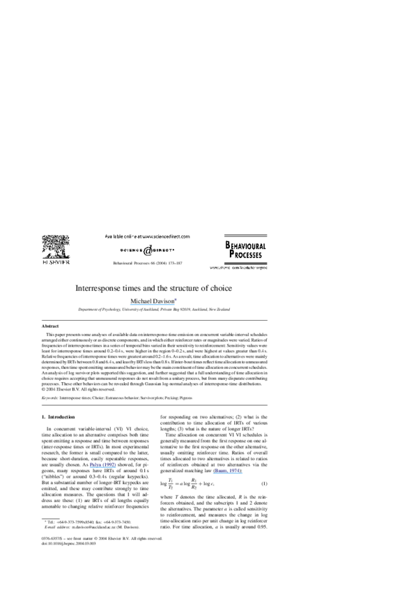 (PDF) Interresponse times and the structure of choice