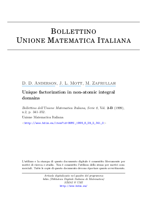 (PDF) Unique factorization in non-atomic integral domains