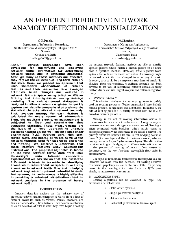 (DOC) AN EFFICIENT PREDICTIVE NETWORK ANAMOLY DETECTION AND VISUALIZATION