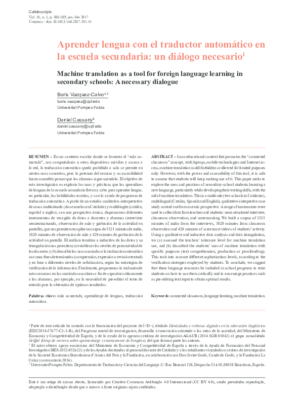 (PDF) Aprender lengua con el traductor automático en la escuela