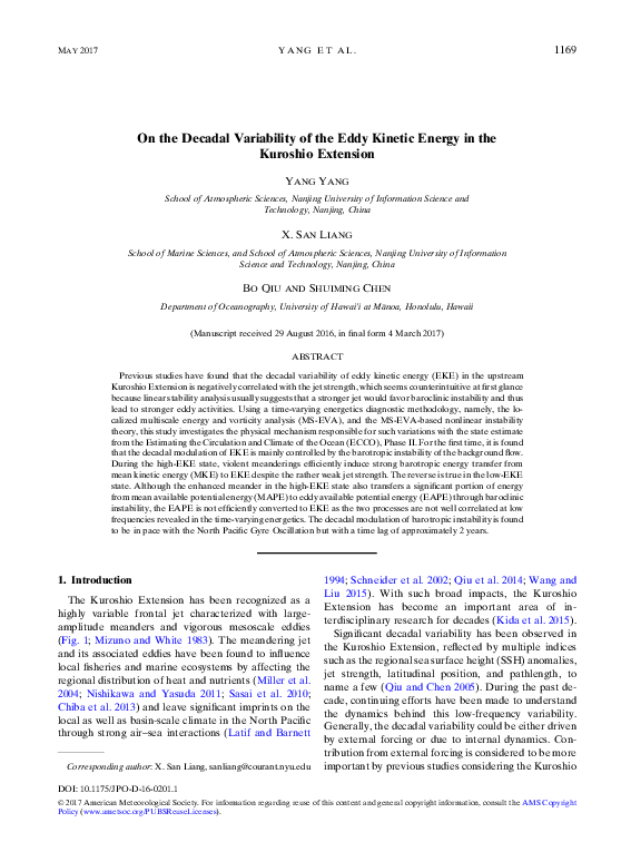 (PDF) On the Decadal Variability of the Eddy Kinetic Energy in the ...