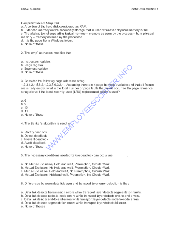(PDF) Computer Science Mcqs Test