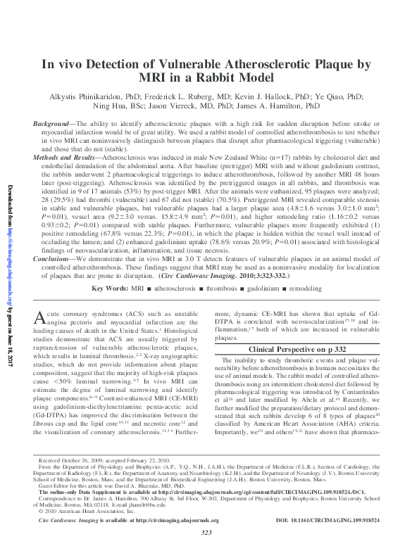 (PDF) In vivo Detection of Vulnerable Atherosclerotic Plaque by MRI in ...