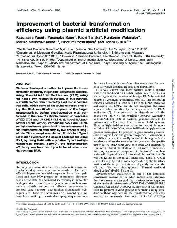 (PDF) Improvement of bacterial transformation efficiency using plasmid ...