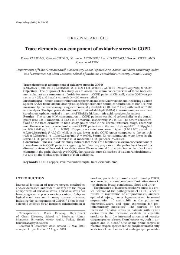 (PDF) Trace elements as a component of oxidative stress in COPD