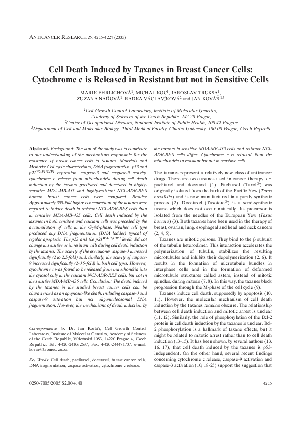 (PDF) Cell death induced by taxanes in breast cancer cells: cytochrome ...