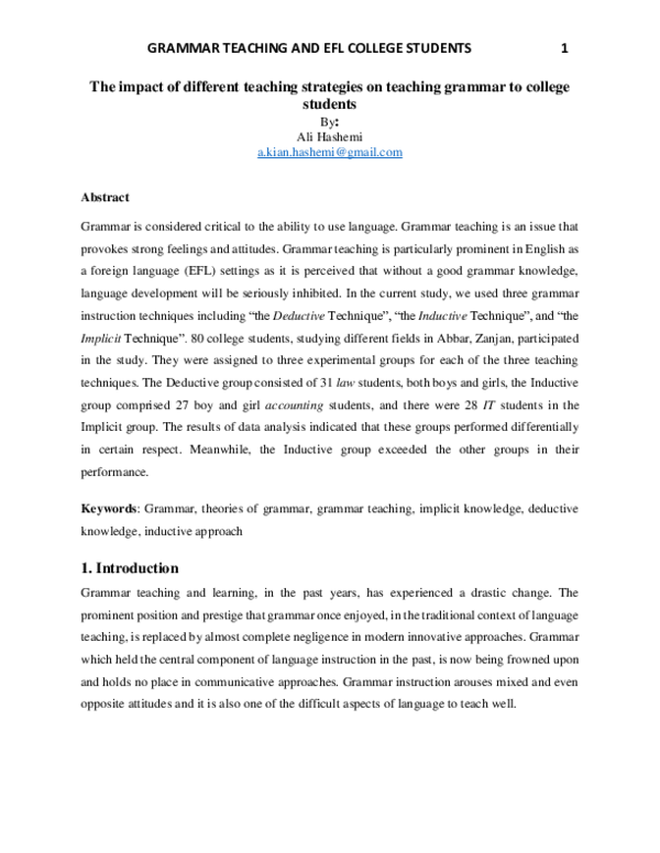 (PDF) GRAMMAR TEACHING AND EFL COLLEGE STUDENTS The impact of different ...