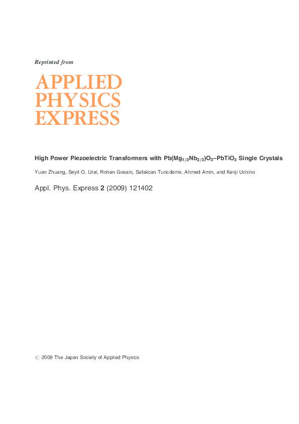 (PDF) High Power Piezoelectric Transformers with Pb(Mg 1=3 Nb 2=3 )O 3 ...