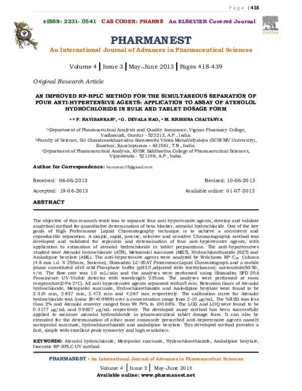 (PDF) AN IMPROVED RP-HPLC METHOD FOR THE SIMULTANEOUS SEPARATION OF ...