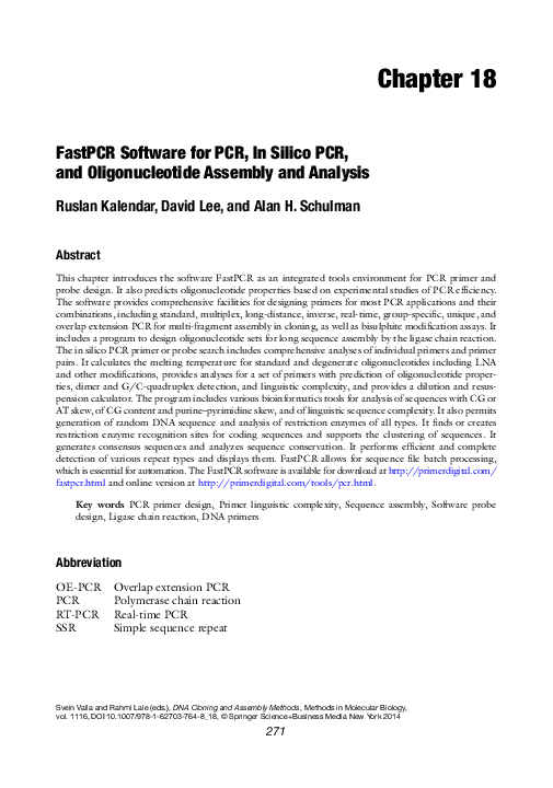 (PDF) FastPCR Software for PCR, In Silico PCR