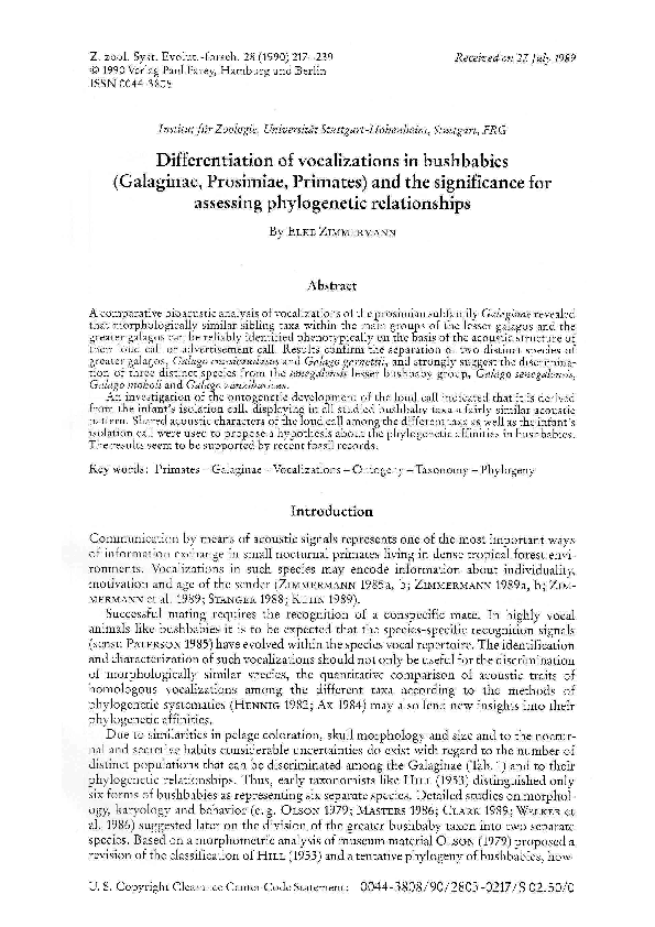 (PDF) Differentiation of vocalizations in bushbabies (Galaginae ...