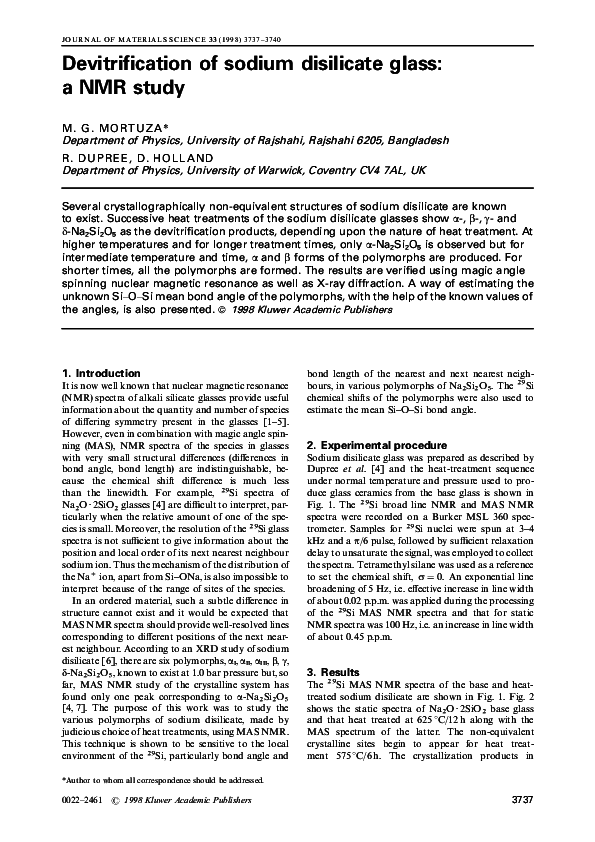 (PDF) Devitrification of sodium disilicate glass a NMR study Ray