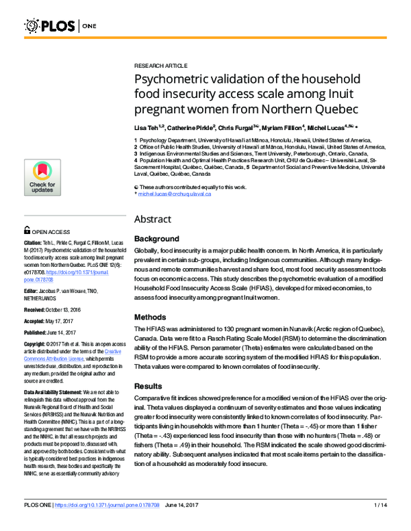 (PDF) Psychometric validation of the household food insecurity access ...