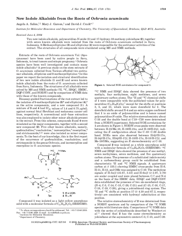 (PDF) New Indole Alkaloids from the Roots of Ochrosia a cuminata