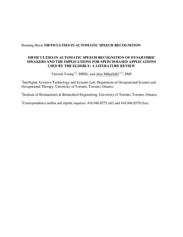 (PDF) Difficulties in Automatic Speech Recognition of Dysarthric ...