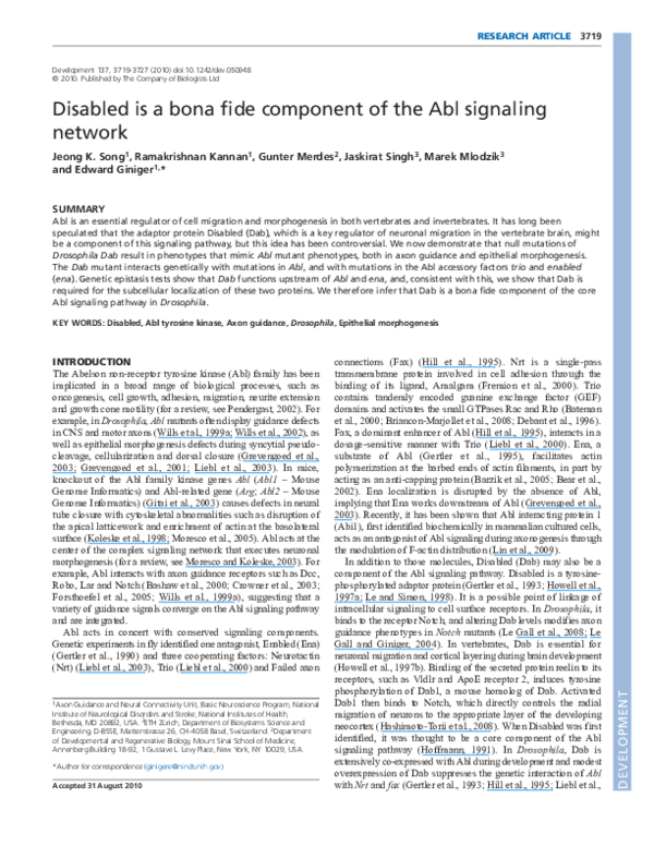 (PDF) Disabled is a bona fide component of the Abl signaling network