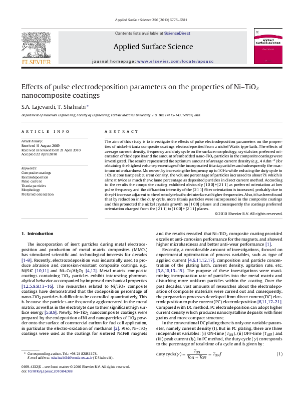 (PDF) Effects of pulse electrodeposition parameters on the properties ...
