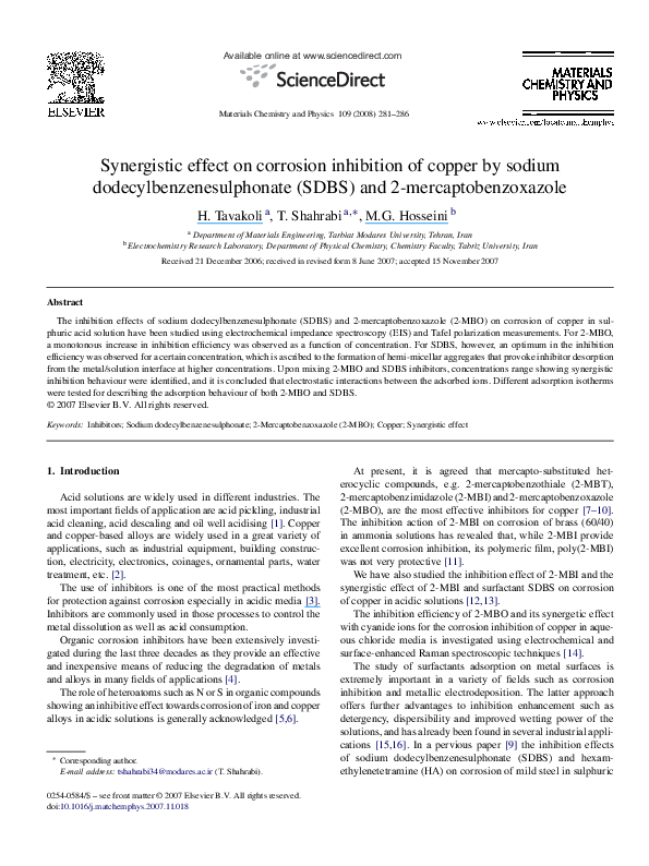 (PDF) Synergistic effect on corrosion inhibition of copper by sodium ...