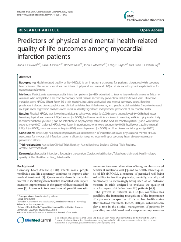 (PDF) Predictors of physical and mental health-related quality of life ...