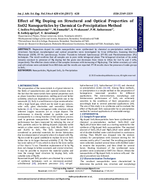 (PDF) Effect of Mg Doping on Structural and Optical Properties of SnO2 ...