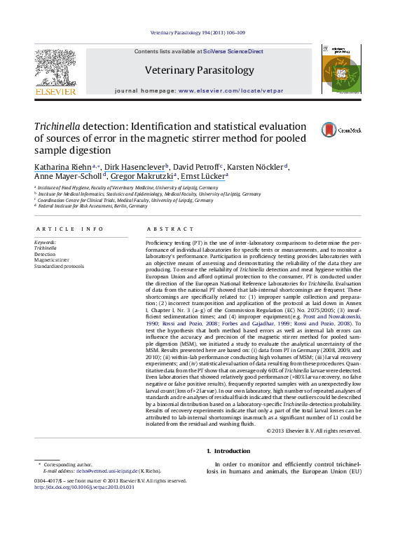 (PDF) Trichinella detection Identification and statistical evaluation of sources of error in