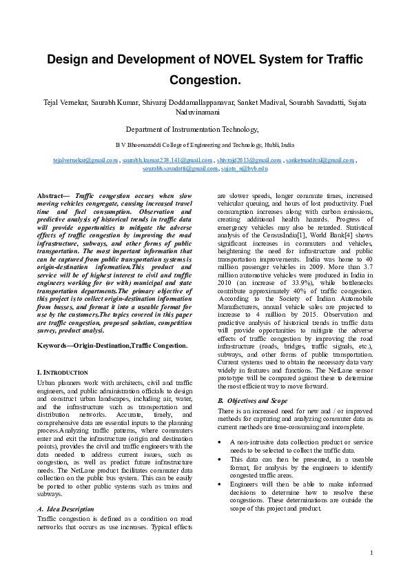 (PDF) Design and Development of NOVEL System for Traffic Congestion