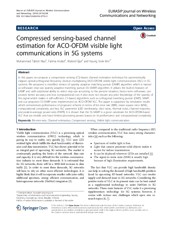 (PDF) Compressed sensing-based channel estimation for ACO-OFDM visible ...
