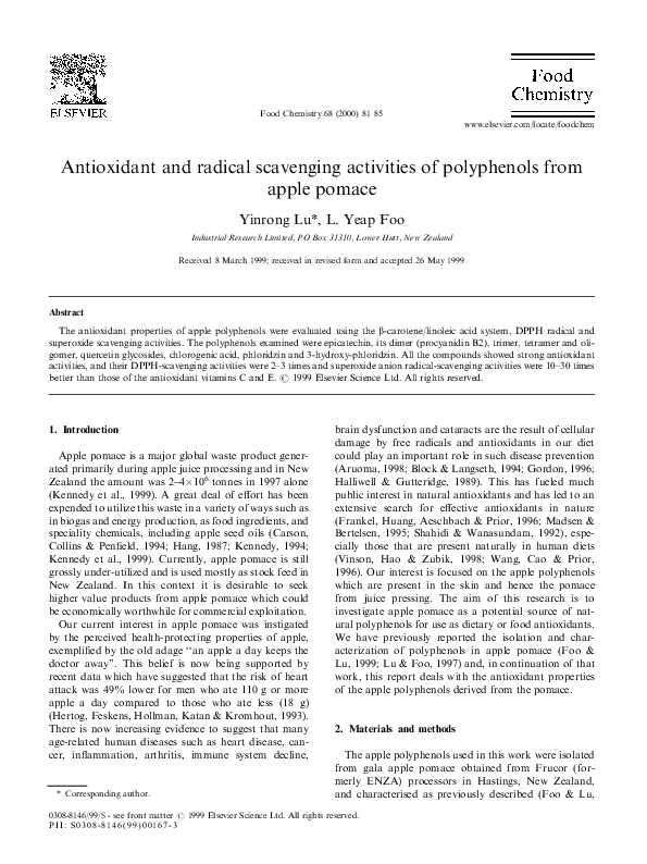 (PDF) Antioxidant and radical scavenging activities of polyphenols from ...