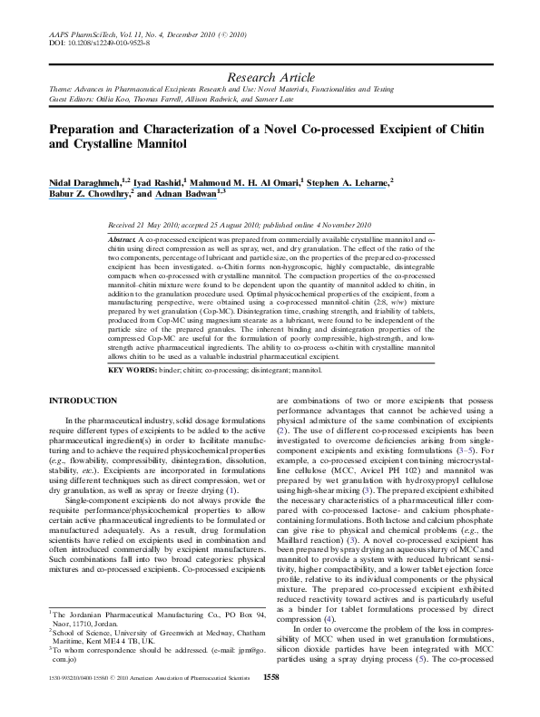 (PDF) Preparation and Characterization of a Novel Co-processed ...