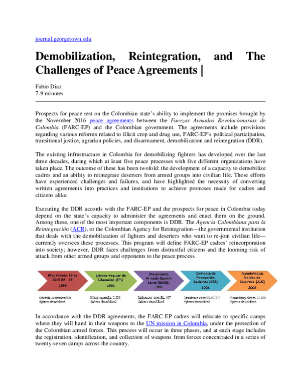 (PDF) Demobilization, Reintegration, and The Challenges of Peace Agreements