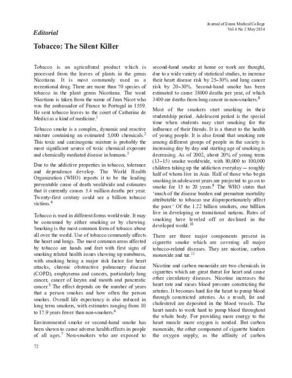 tobacco the silent killer class 7th solutions PDF) Tobacco: The Silent Killer