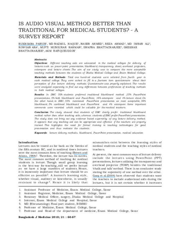 (PDF) Is Audio Visual Method Better than Traditional for Medical