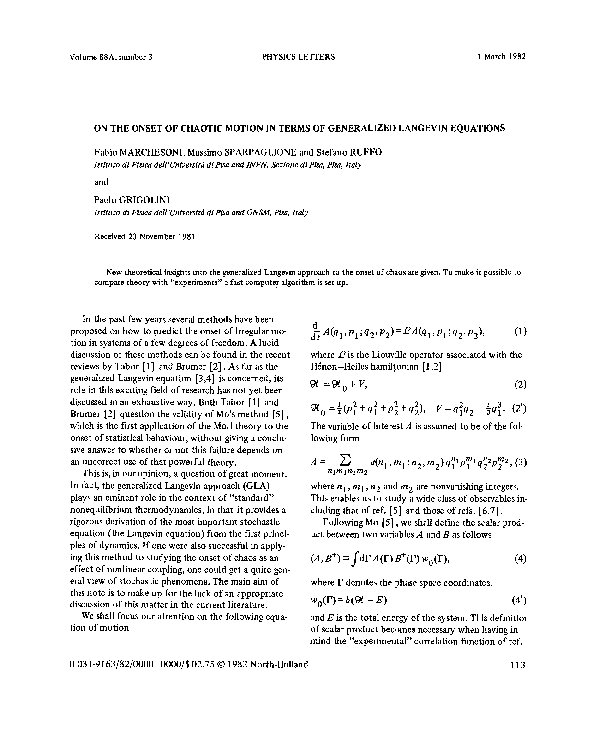 (PDF) On the onset of chaotic motion in terms of generalized Langevin ...