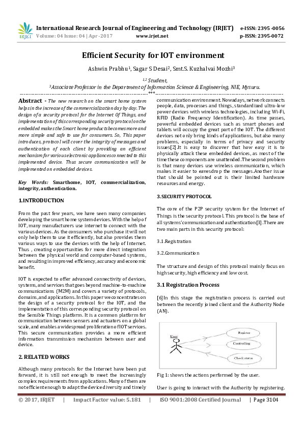 (PDF) Efficient Security for IOT environment