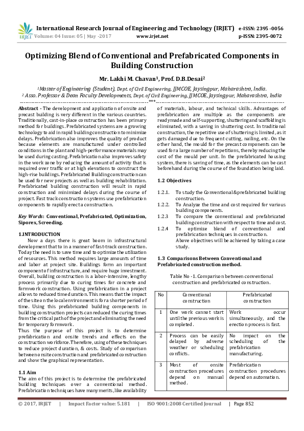 (PDF) Optimizing Blend of Conventional and Prefabricated Components in ...