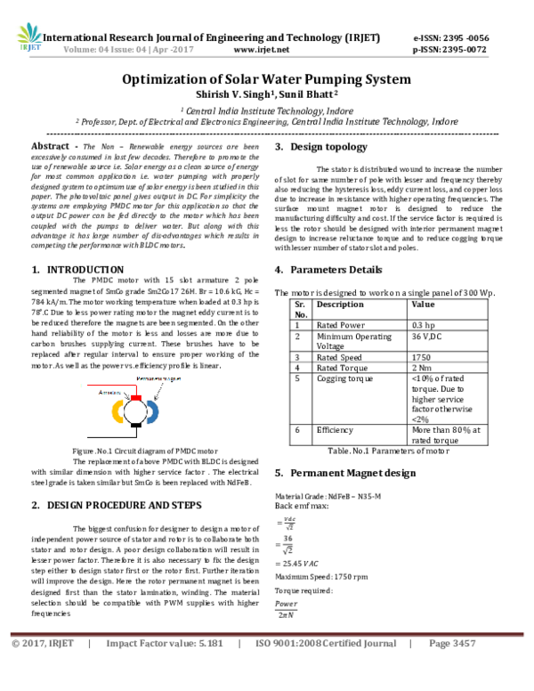(PDF) Optimization of Solar Water Pumping System