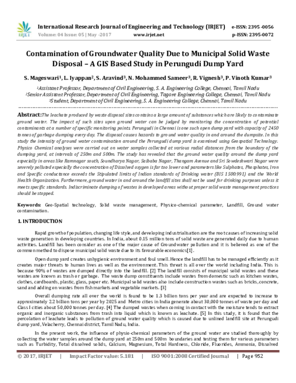 (PDF) Contamination of Groundwater Quality Due to Municipal Solid Waste ...
