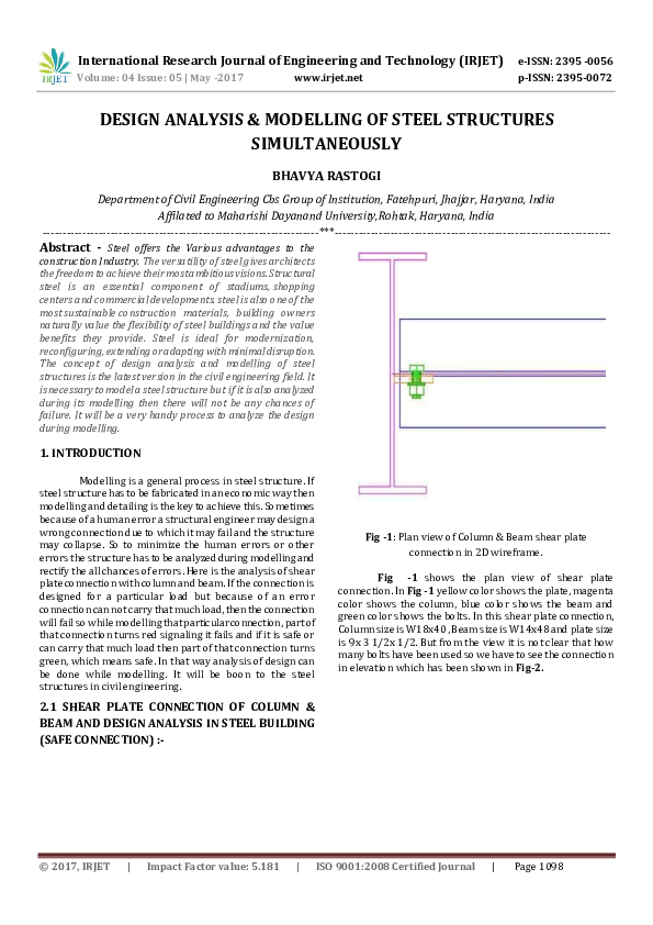 (PDF) DESIGN ANALYSIS & MODELLING OF STEEL STRUCTURES SIMULTANEOUSLY