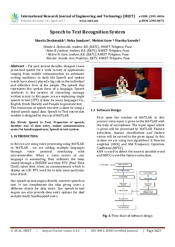 (PDF) Speech to Text Recognition System
