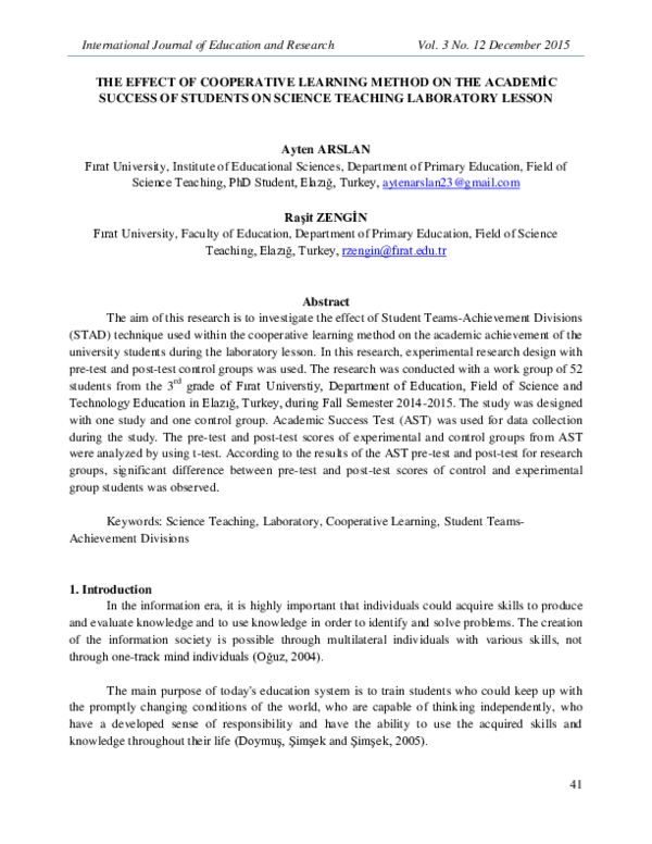(PDF) THE EFFECT OF COOPERATIVE LEARNING METHOD ON THE ACADEMİC SUCCESS ...