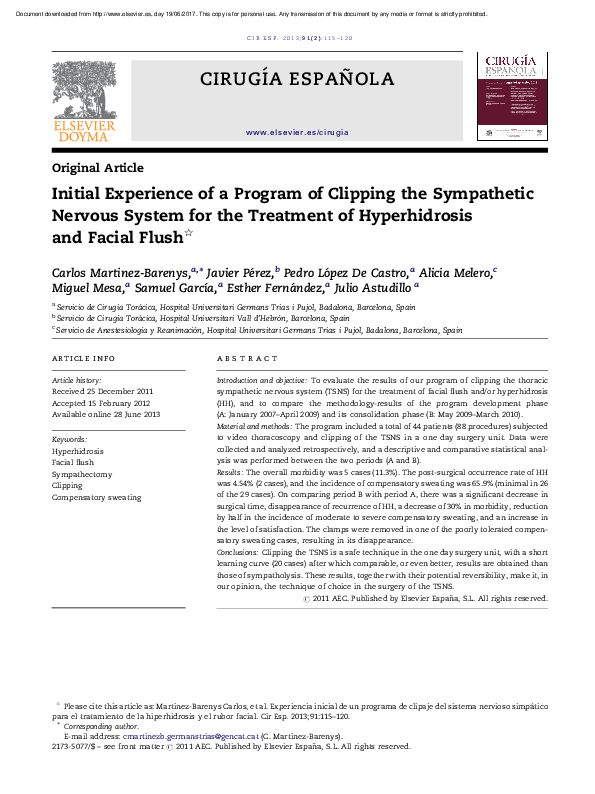 (PDF) [Initial experience of a program of clipping the sympathetic