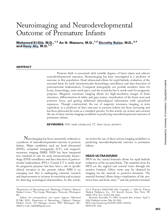 (PDF) Neuroimaging and Neurodevelopmental Outcome of Premature Infants
