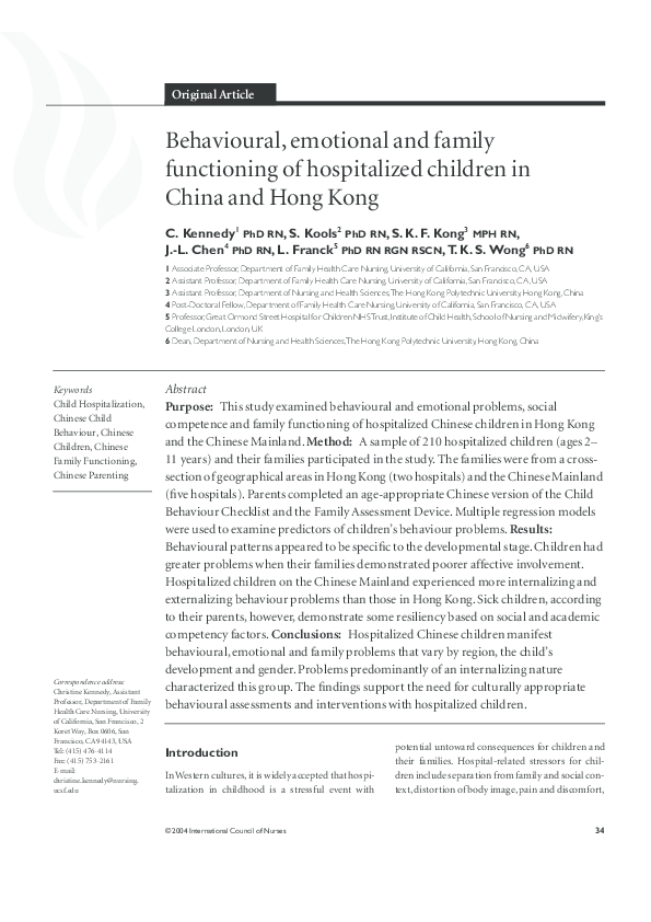 (PDF) Behavioural, emotional and family functioning of hospitalized ...