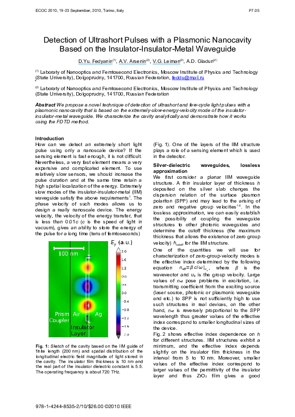 (PDF) Detection of ultrashort pulses with a plasmonic nanocavity based ...
